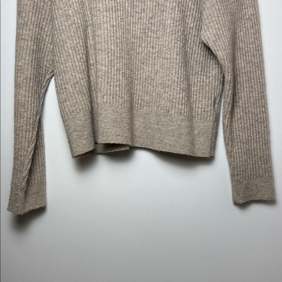 Club Monaco Ribbed Mock-Neck Wool Blend Sweater in Tan - Size Medium - Picture 3 of 7